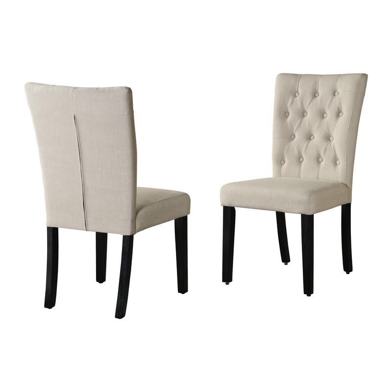 Classic Upholstered Side Chair Tufted in Linen Fabric , Set of 2, Beige. Picture 1
