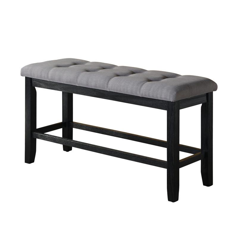Classic 24" Counter Height Dining Bench Tufted in Dark Grey Linen Fabric. Picture 1