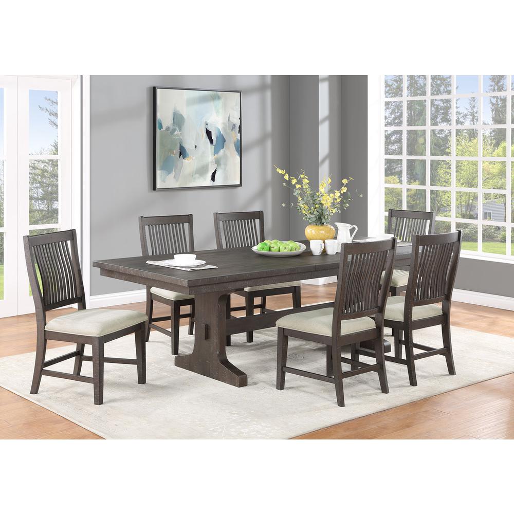7pc dining set with rustic brown MDF wood, leaf extention and 6 side chairs. Picture 4