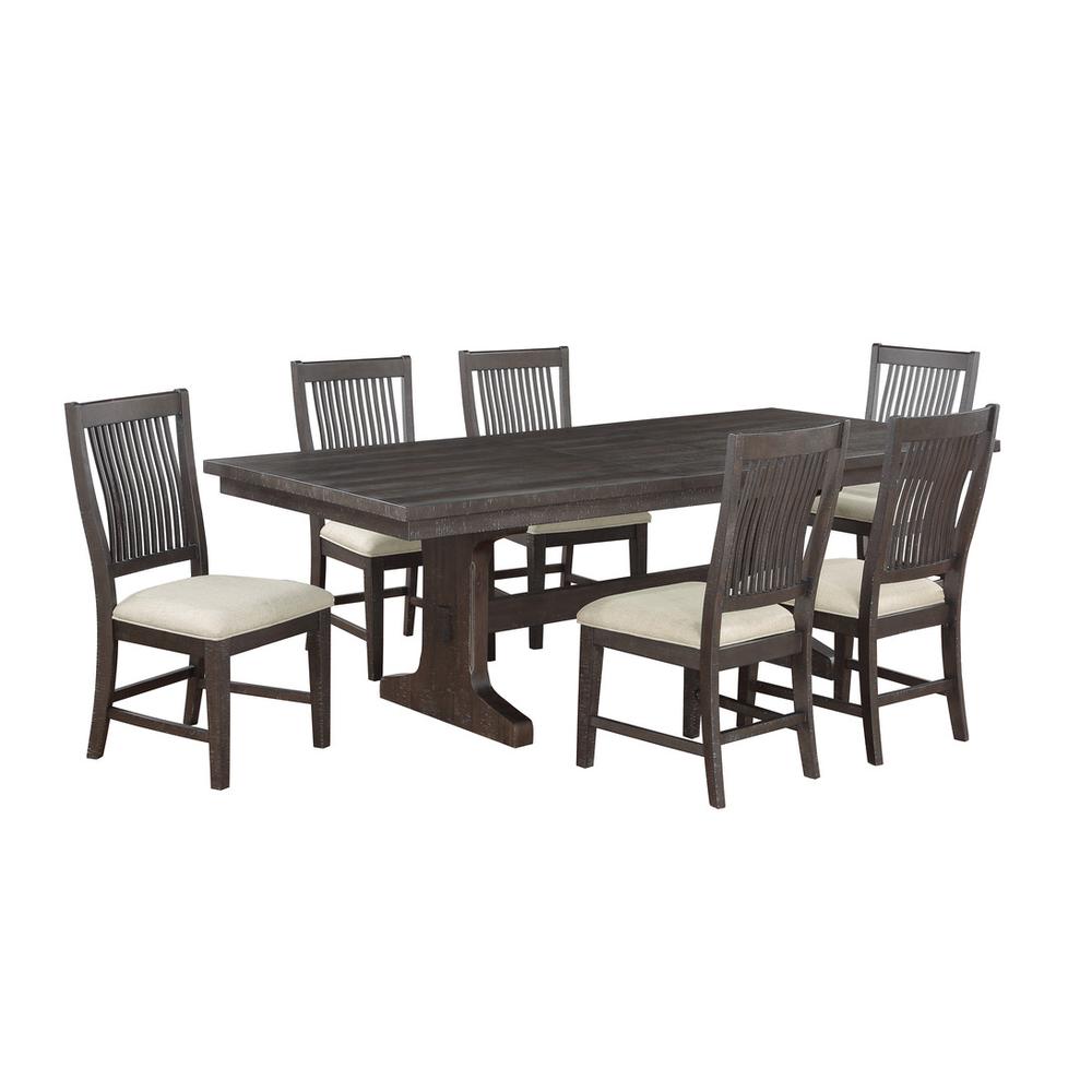 7pc dining set with rustic brown MDF wood, leaf extention and 6 side chairs. Picture 1