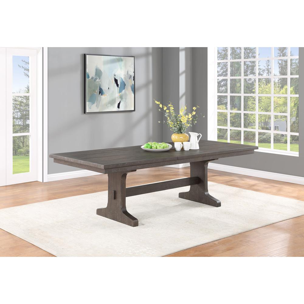 78" Extendable rustic brown wood dining table with pedestal. Picture 2