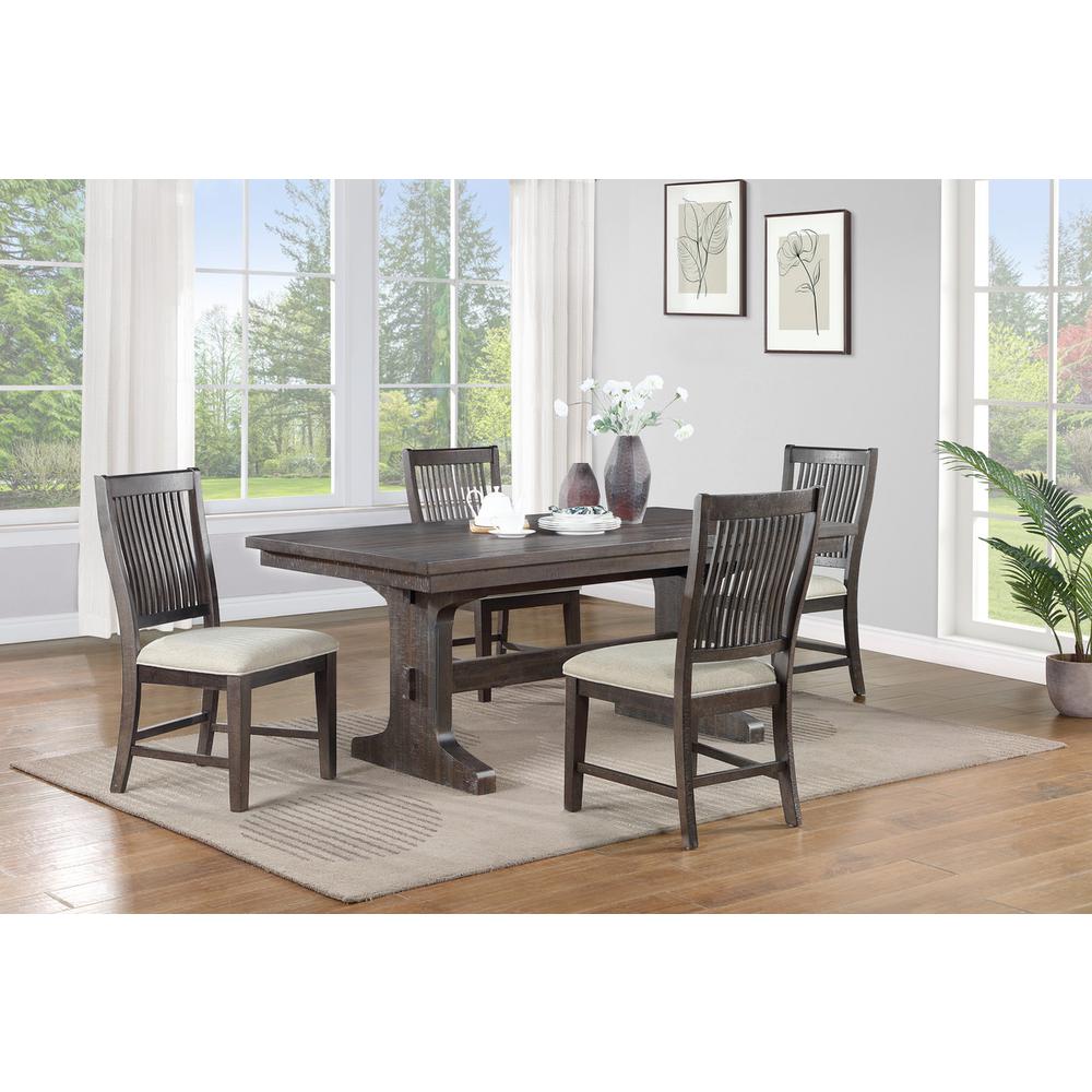 5 piece dining set in rustic brown with beige linen side chairs.. Picture 2
