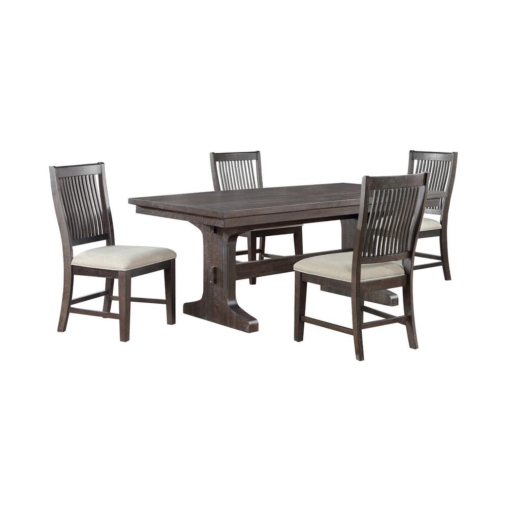5 piece dining set in rustic brown with beige linen side chairs.. Picture 1