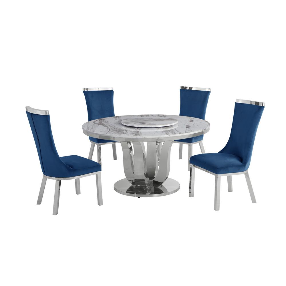 6pc dining set- Round table with lazy susan and 4 upholstered dining chairs. Picture 1