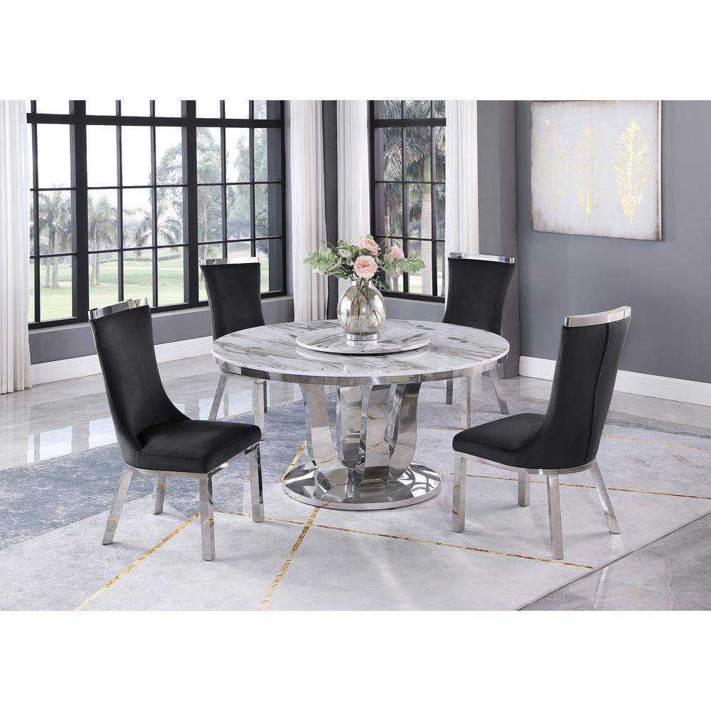 6pc dining set- Round  table with lazy susan, and 4 upholstered dining chairs. Picture 4