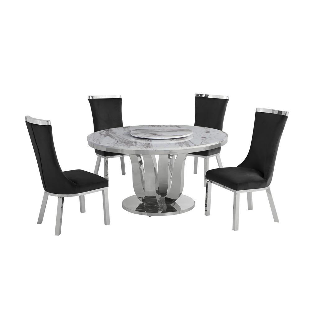 6pc dining set- Round  table with lazy susan, and 4 upholstered dining chairs. Picture 1