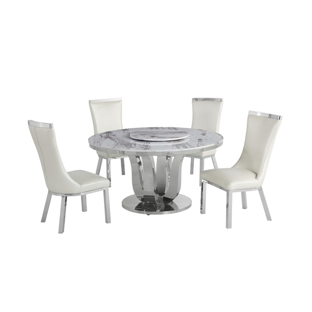 6pc dining set- Round table - lazy susan and 4 upholstered dining chairs. Picture 1