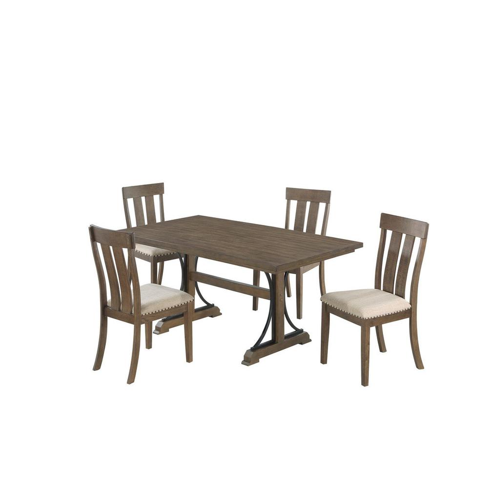 5 piece dining table set in brown oak color with 4 side chairs. Picture 1