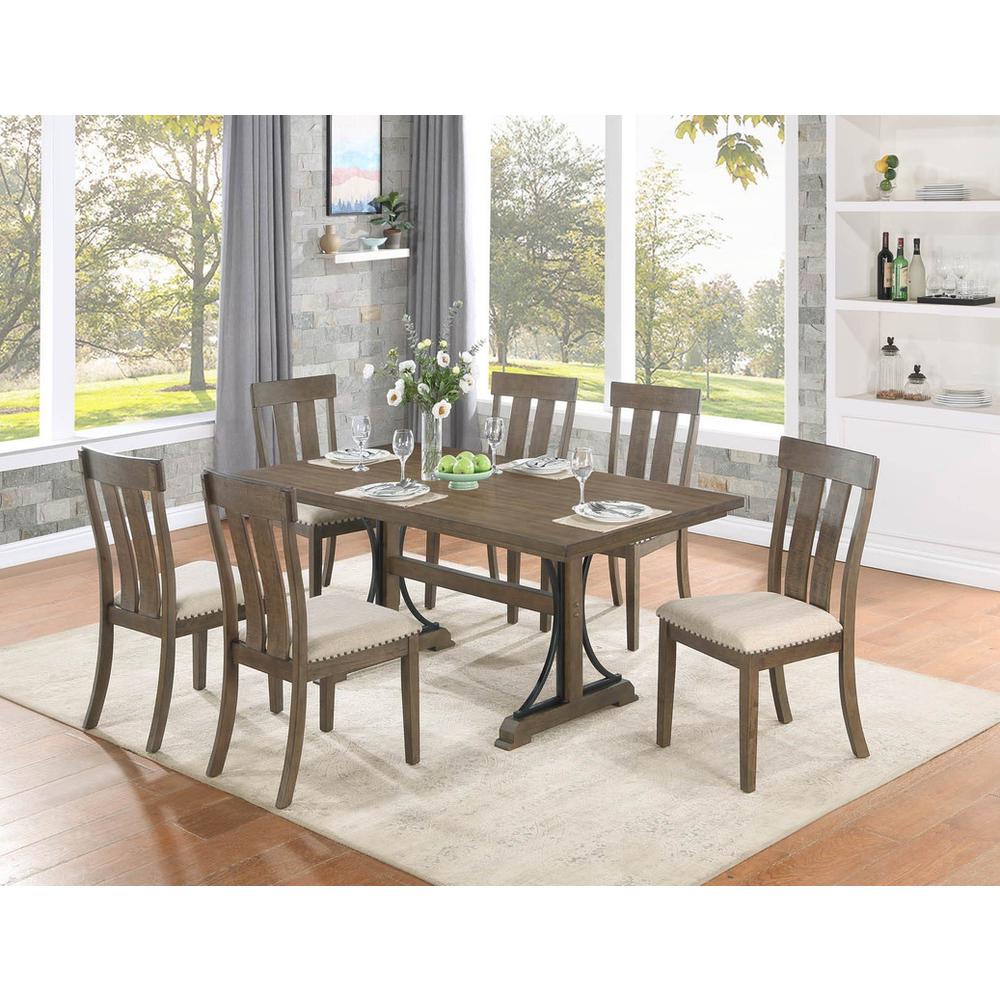 7 piece dining table set in brown oak color with 6 side chairs. Picture 4