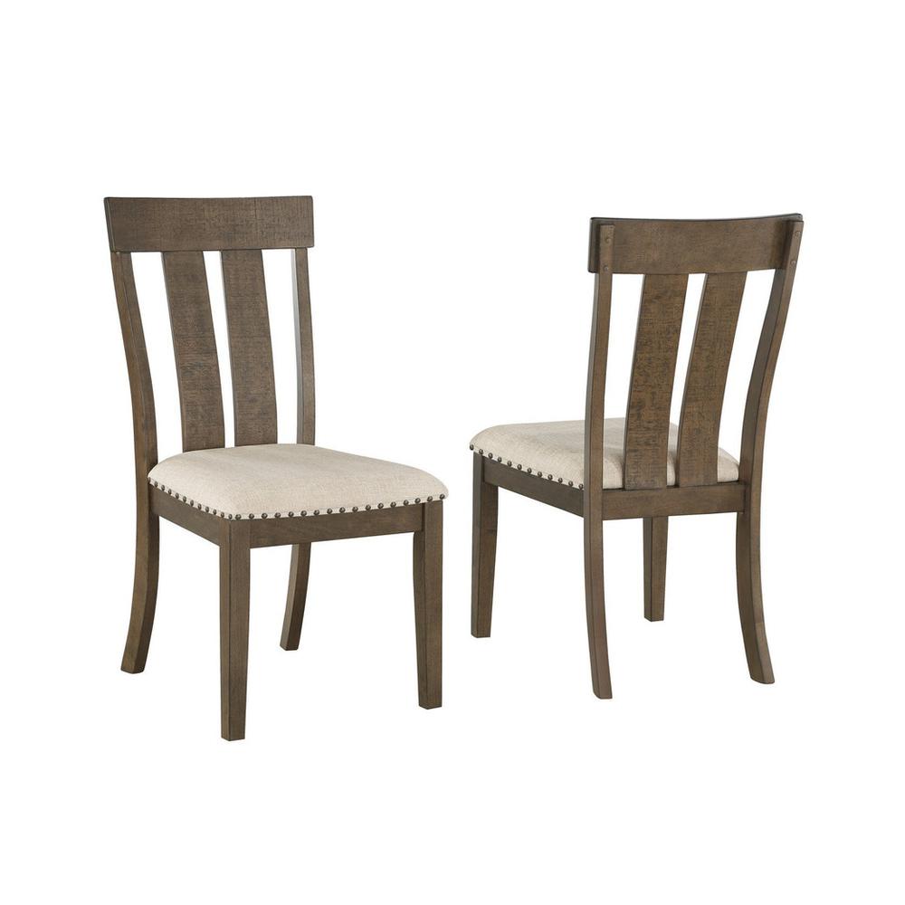 Upholstered dining chiar in brown oak and beige linen seat (SET OF 2). Picture 1