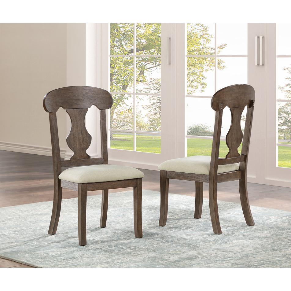 Rustic oak color wood dining chair with Beige linen fabric seats, SET OF 2. Picture 2