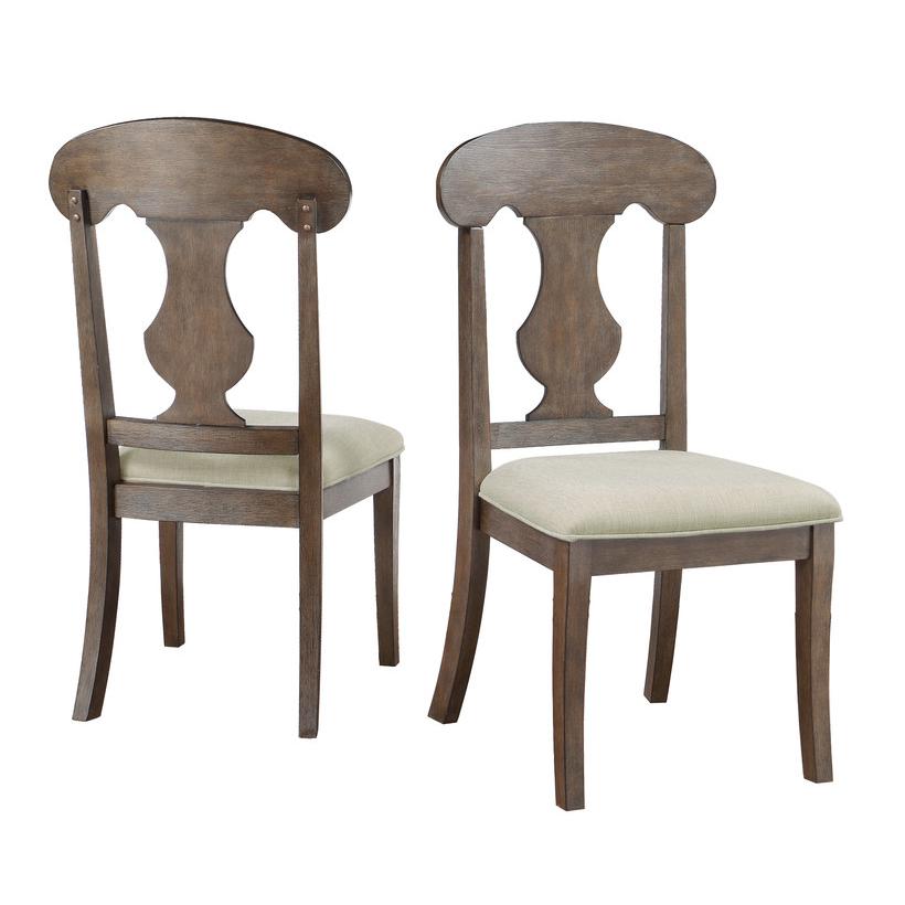Rustic oak color wood dining chair with Beige linen fabric seats, SET OF 2. Picture 1