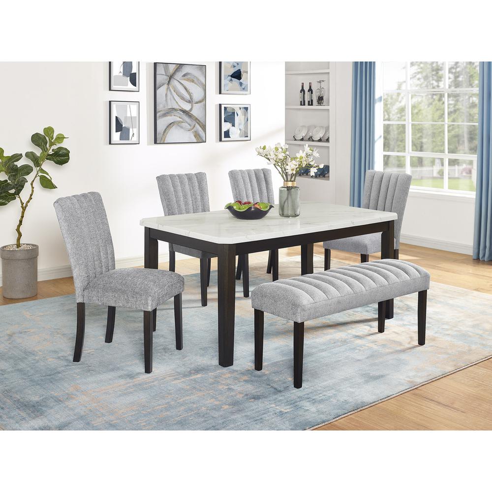 6-piece dining set with 1 white table, 4 side chairs, and 1 bench. Picture 6