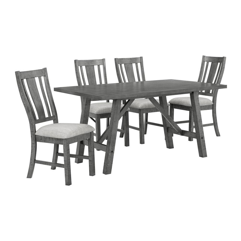 5 piece dining set, modern farmhouse design in rustic grey (1Table+4Chairs). Picture 1
