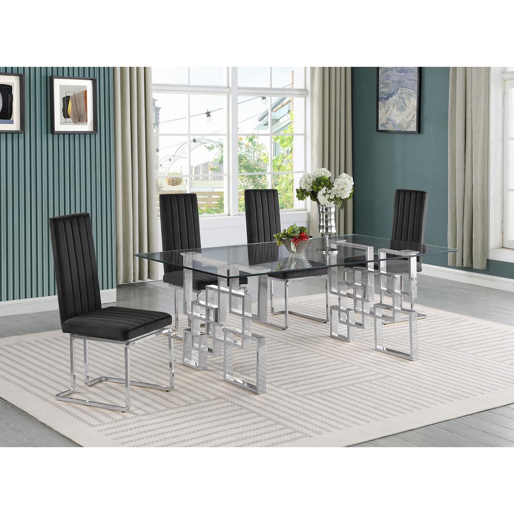 5-piece glam dining set with 4 Black chairs and one 79" glass  table. Picture 4