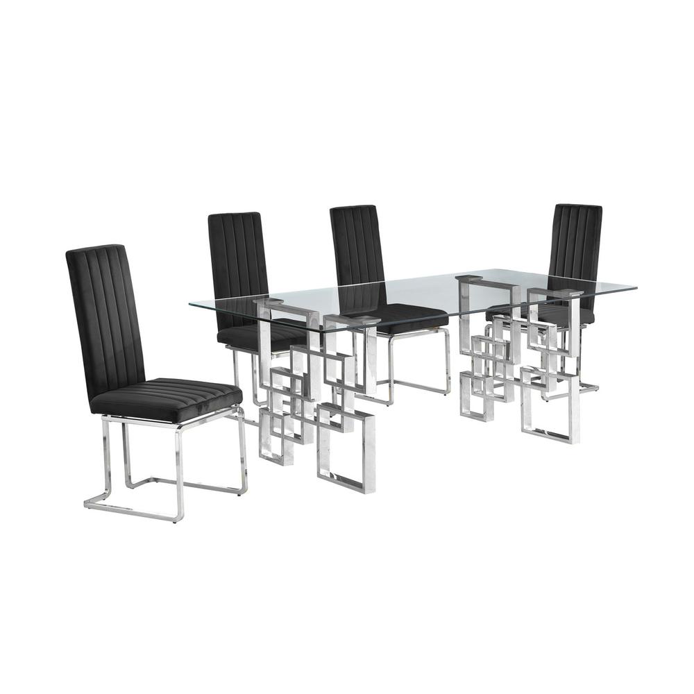 5-piece glam dining set with 4 Black chairs and one 79" glass  table. Picture 1