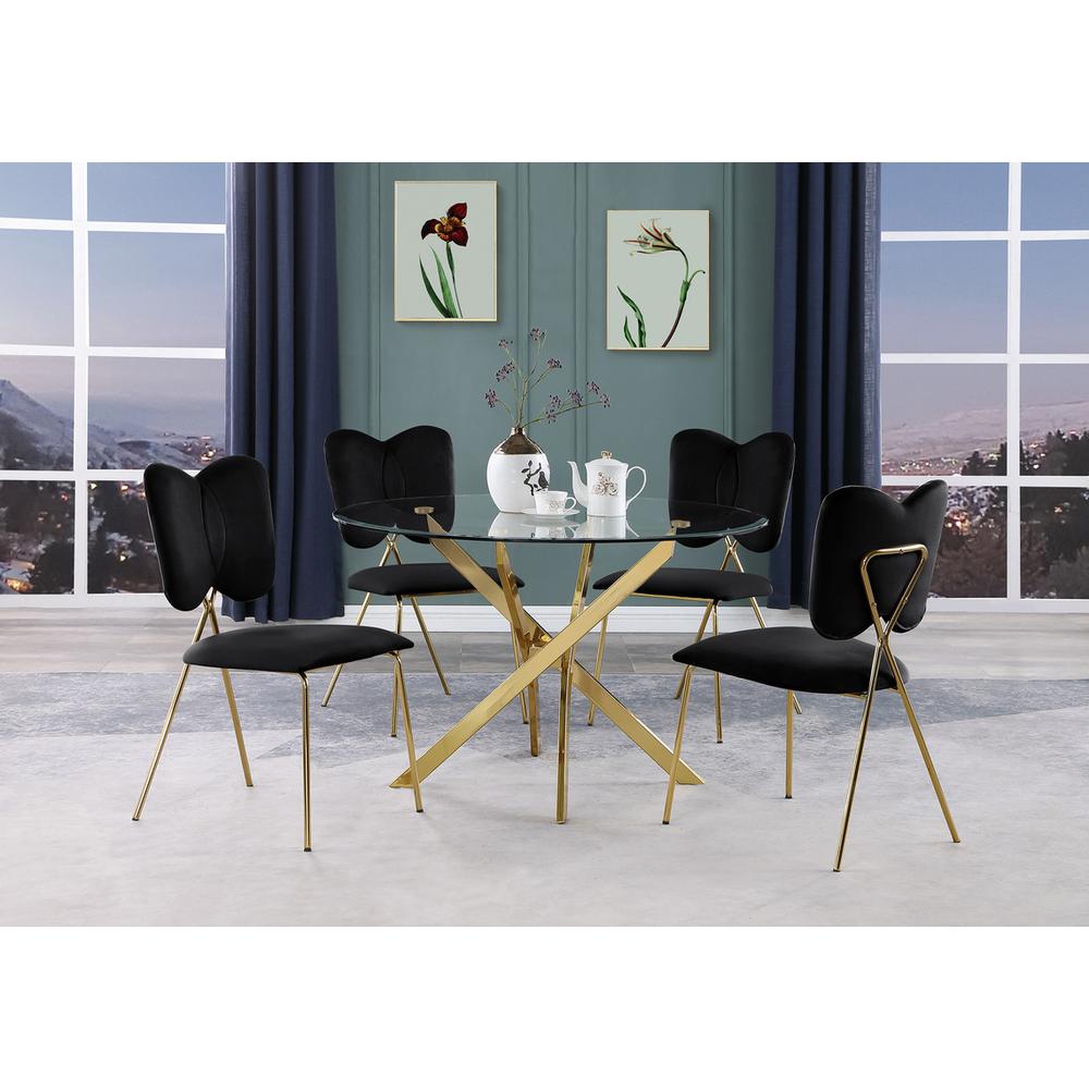 5pc dining Set- Round tempered glass dining table with 4 Black velvet chairs. Picture 4
