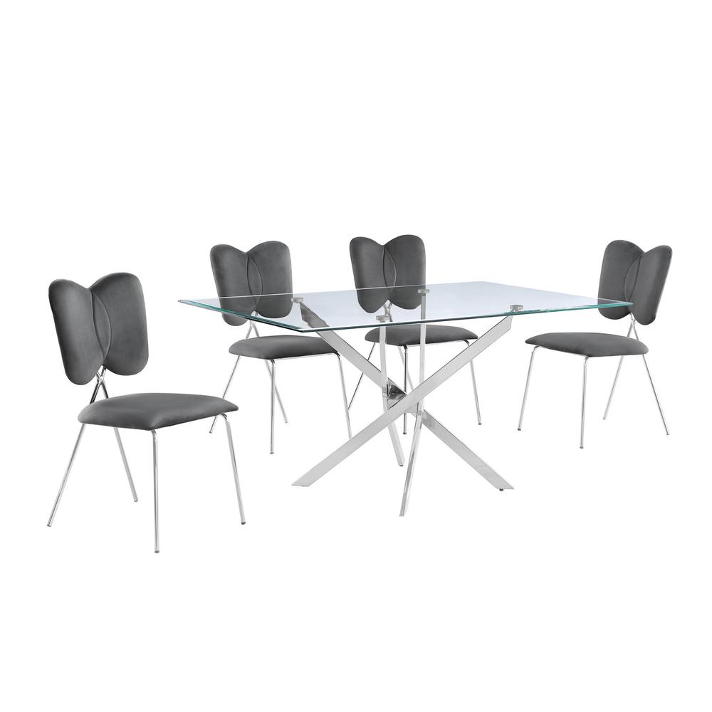 5pc dining Set, Rectangle table with Dark grey Velvet Chairs. Picture 1