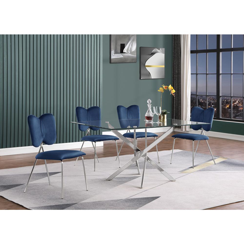 5pc dining Set, Rectangle table with Navy Blue Velvet Chairs. Picture 4