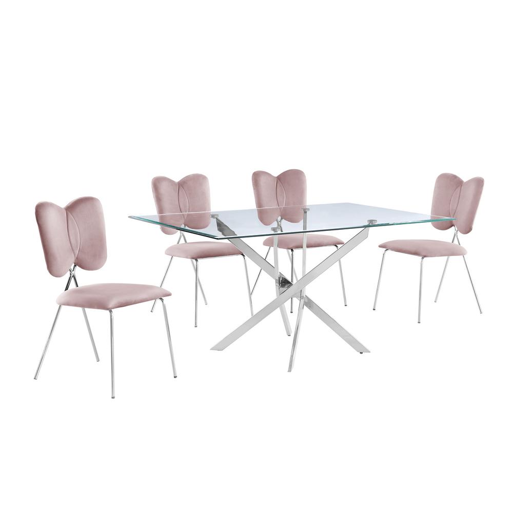 5pc dining Set, Rectangle table with Pink Velvet Chairs. Picture 1