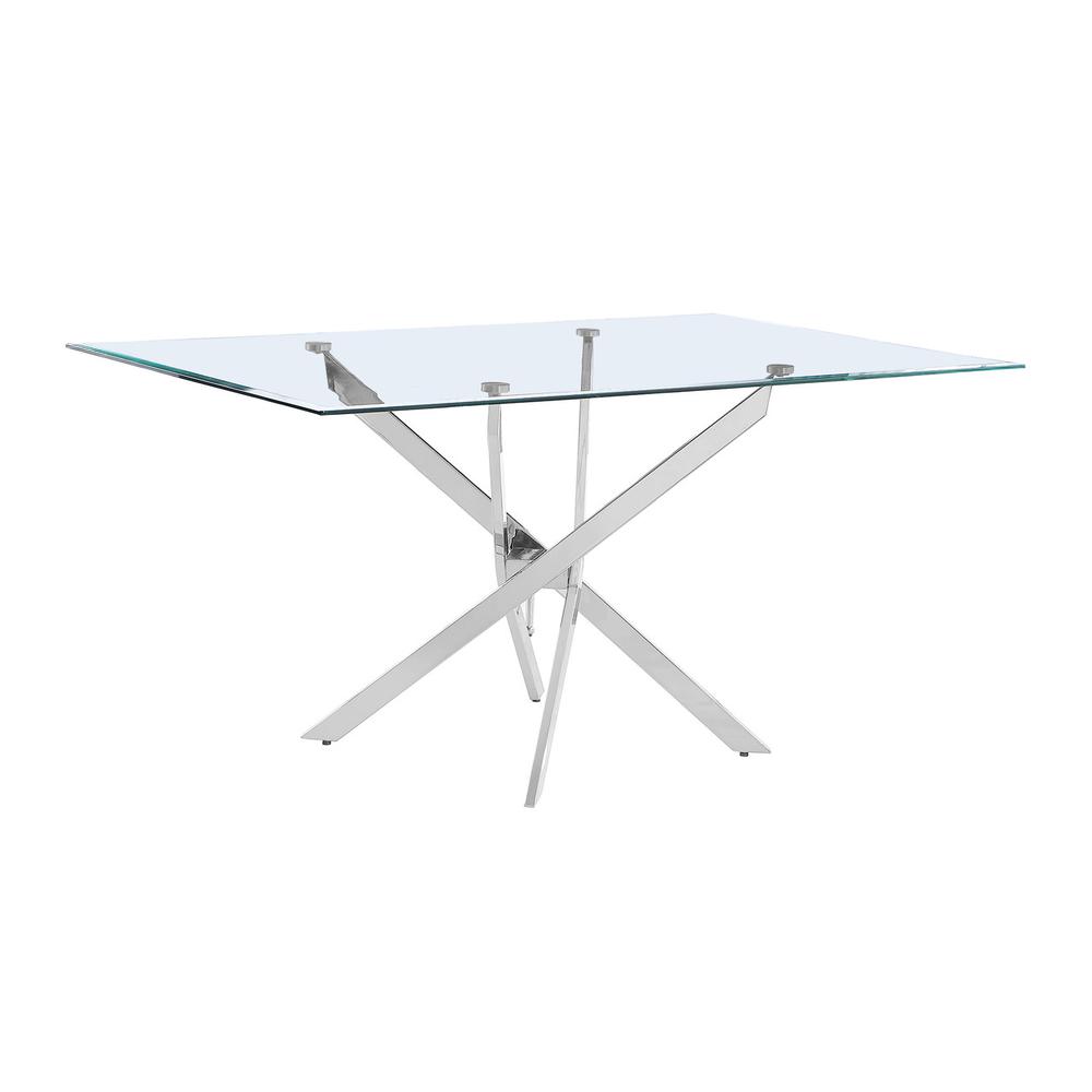 Rectangular Glass top dining table with silver base. Picture 1