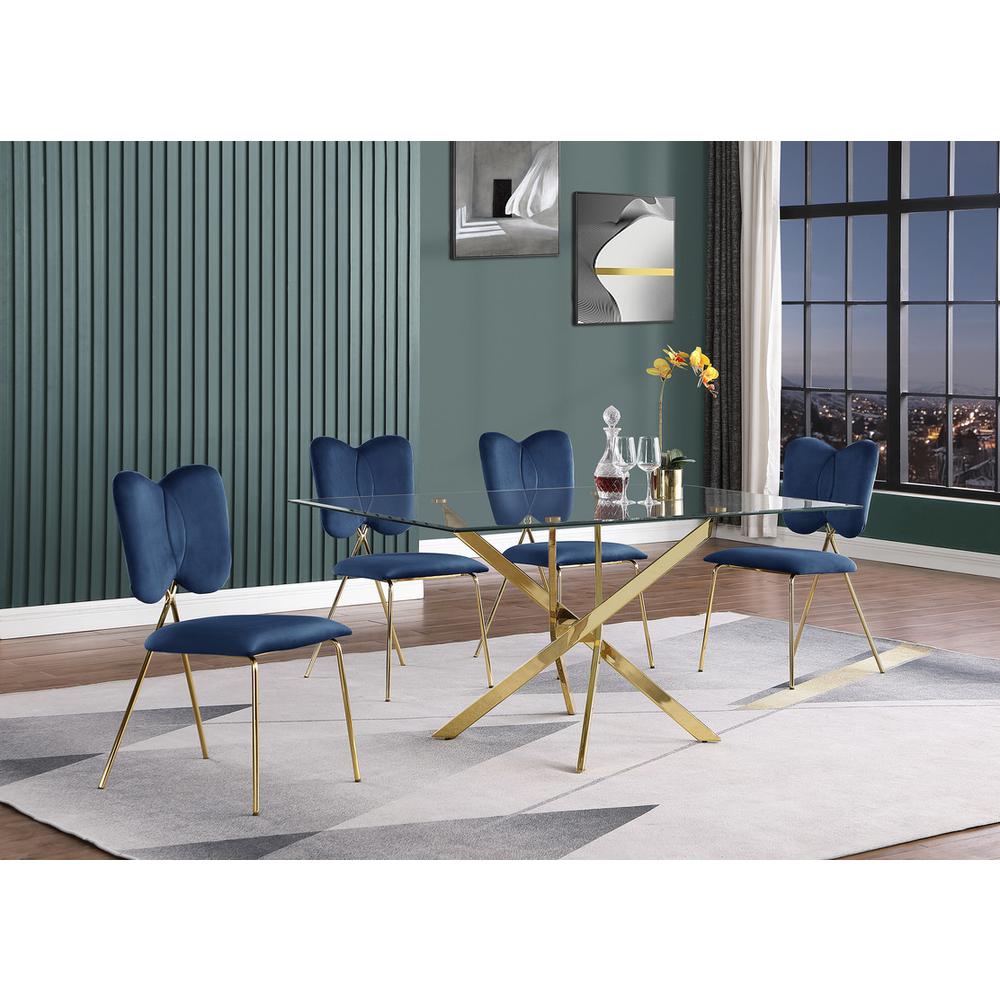 5pc dining Set- Rectangle table with Navy Blue Velvet Chairs. Picture 4