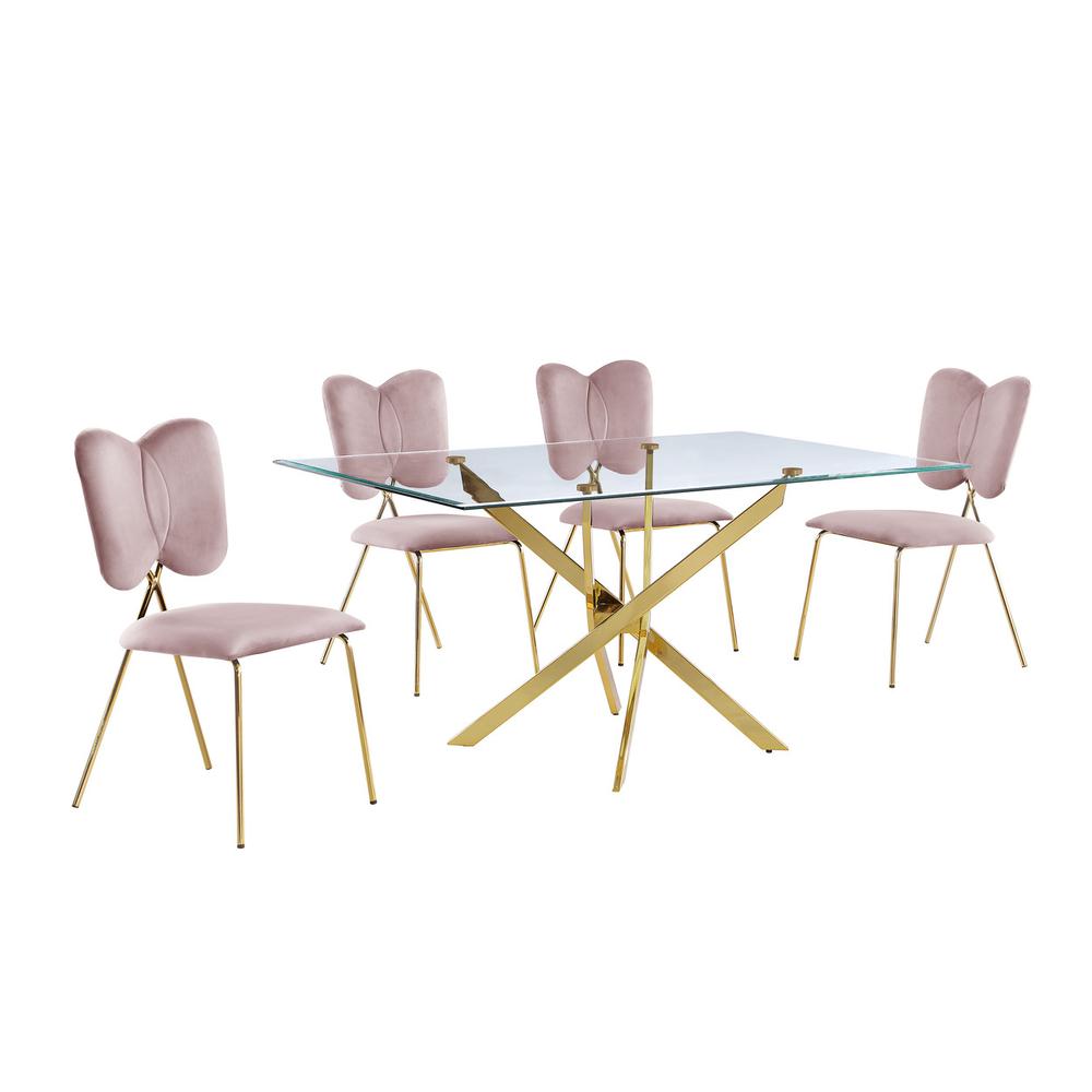 5pc dining Set- Rectangle table with Pink, Velvet Chairs. Picture 1