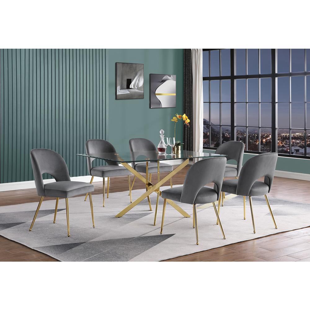 7pc dining Set- Rectangle table with Dark grey ,Velvet Chairs. Picture 4