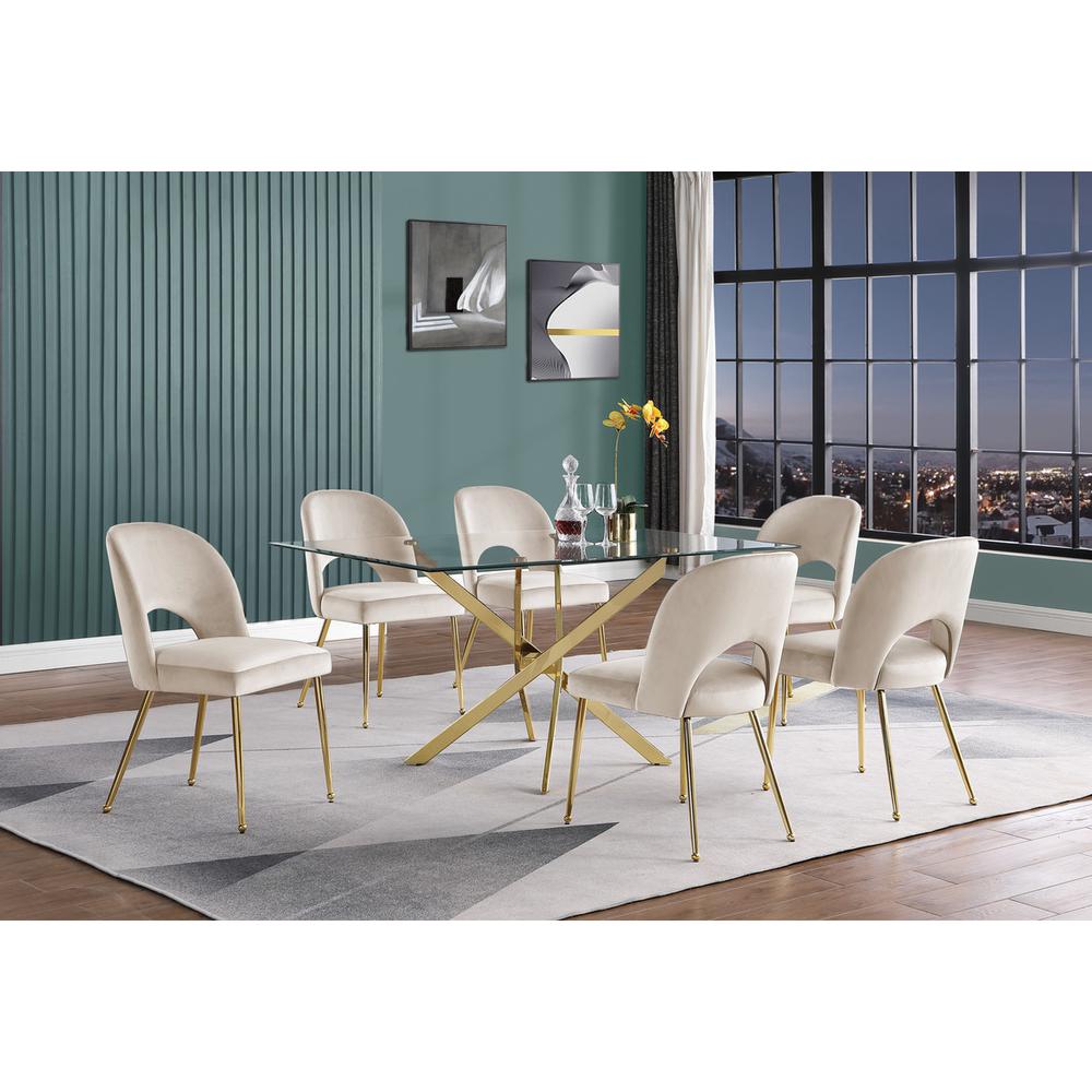 7pc dining Set- Rectangle - table with Cream Velvet Chairs. Picture 4