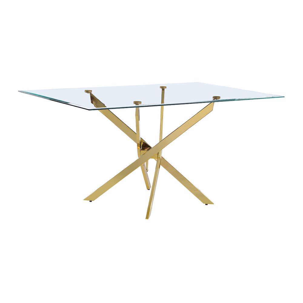 Rectangular Glass top dining table with gold chrome base. Picture 1