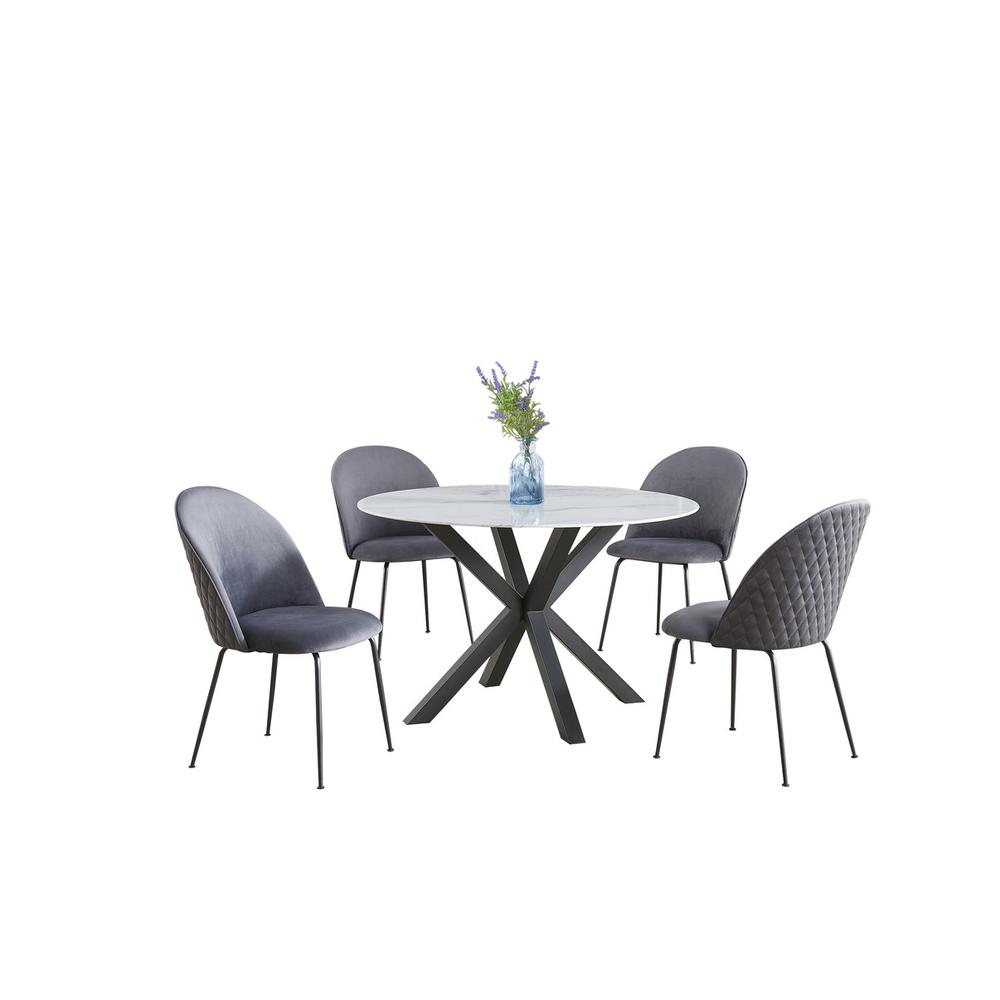 5pc round dining set- marble wrap glass table w/ 4 dark grey side chairs. Picture 1