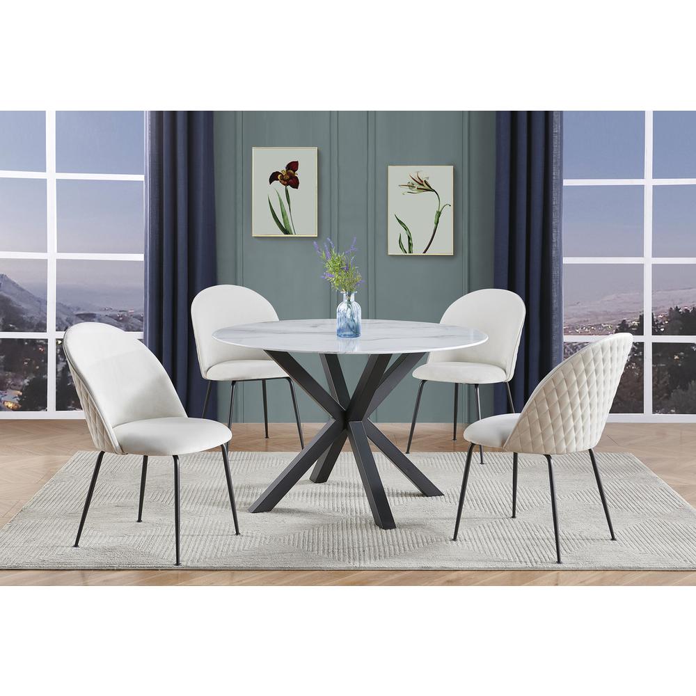 5pc round dining set- marble wrap glass table w/ 4 beige side chairs. Picture 5