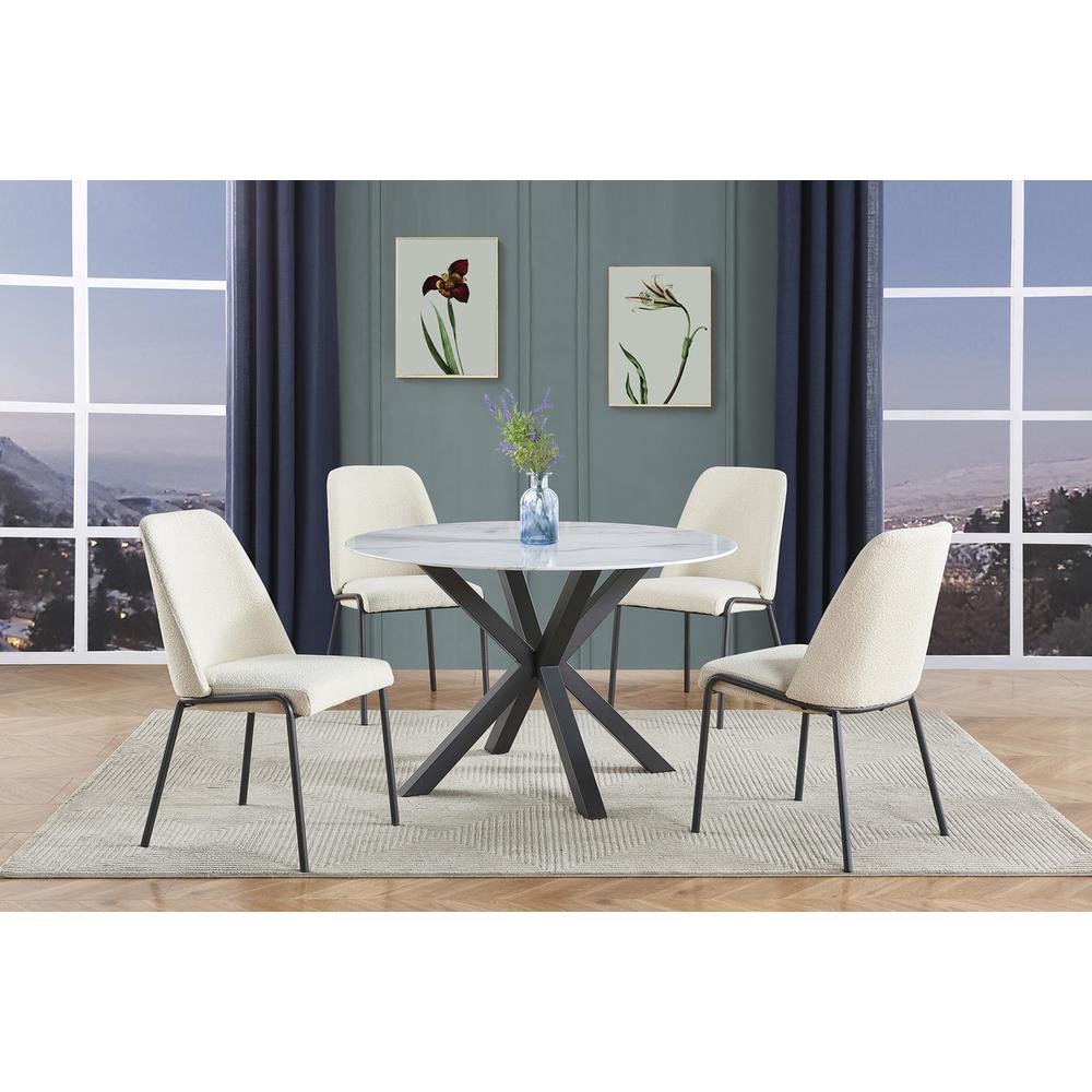 5pc round marble wrap glass top dining set with 4 polar fleece side chairs. Picture 4