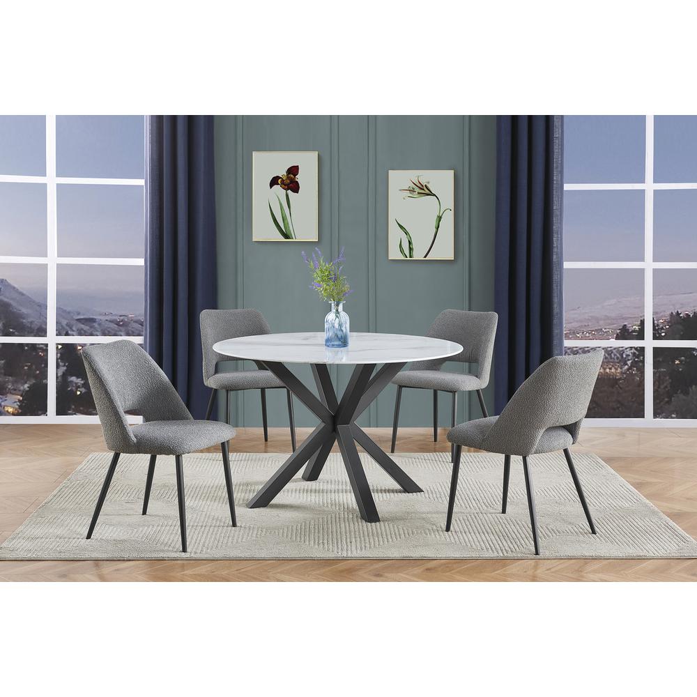 5pc round dining set- marble wrap glass table, 4 dark grey side chairs. Picture 5