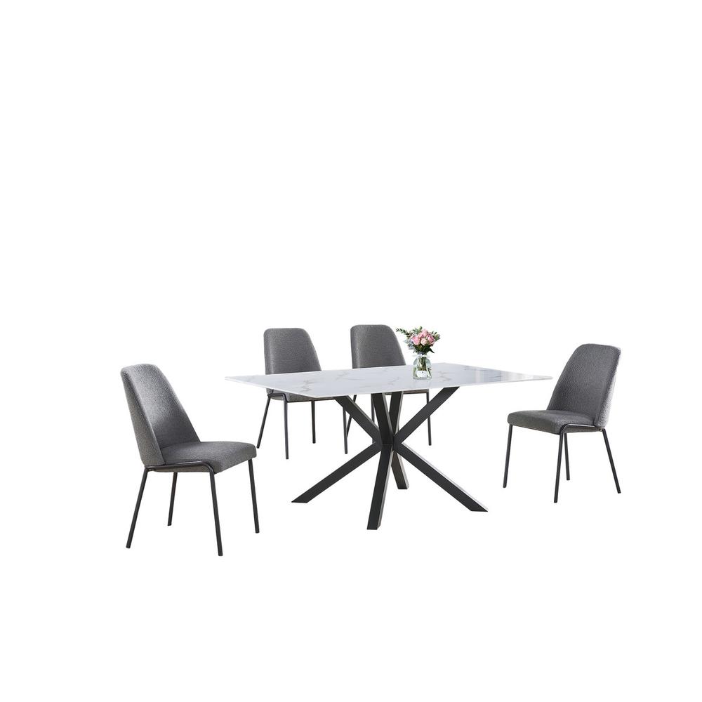 5pc rectangle marble wrap glass top dining set with 4 polar fleece side chairs. Picture 1
