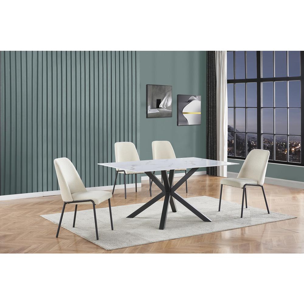 5pc rectangle marble wrap glass top dining set with 4 polar fleece side chairs. Picture 4
