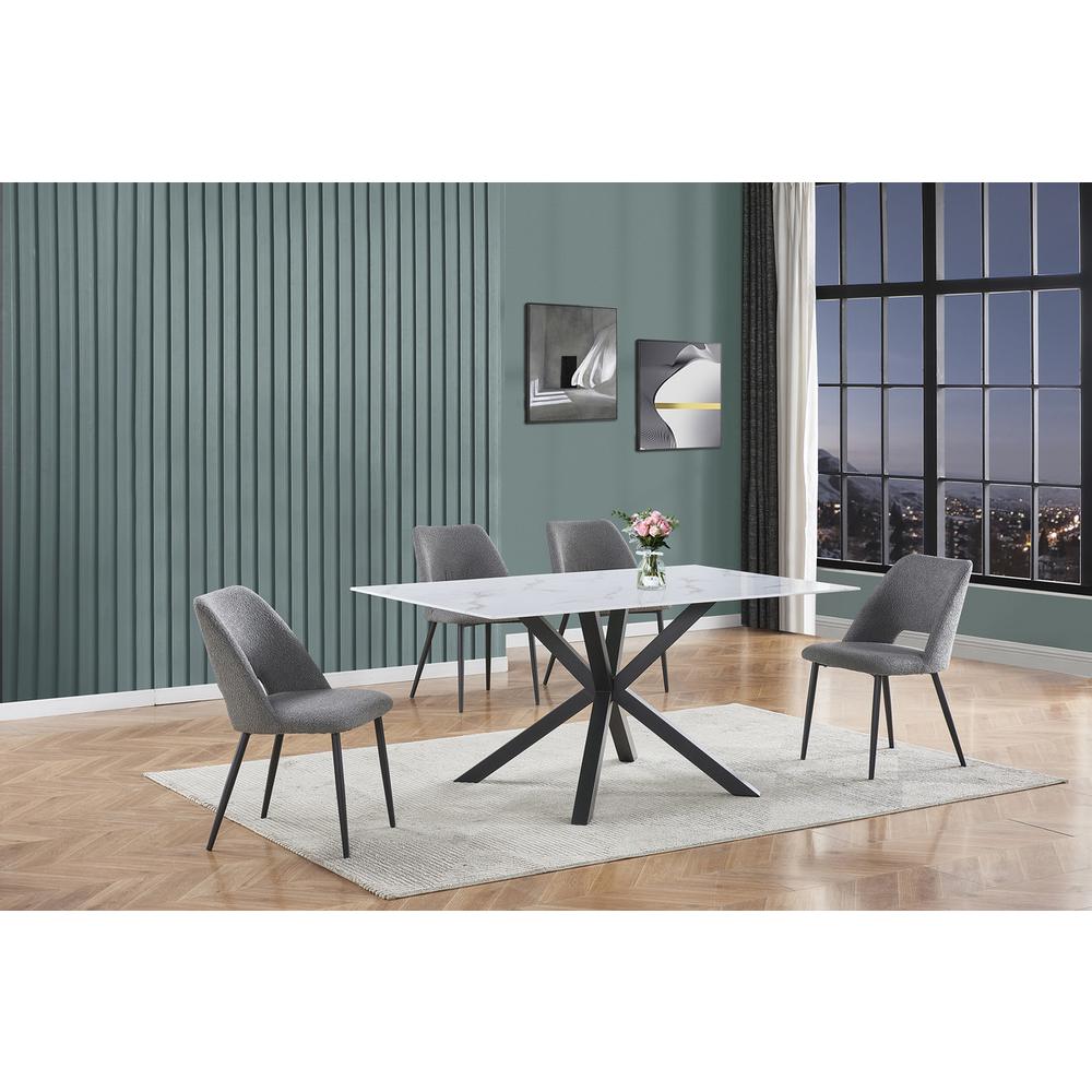 5pc dining set- rectangle marble wrap glass table w/ 4 Dark Grey color side chairs. Picture 4