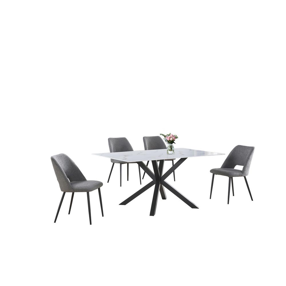 5pc dining set- rectangle marble wrap glass table w/ 4 Dark Grey color side chairs. Picture 1