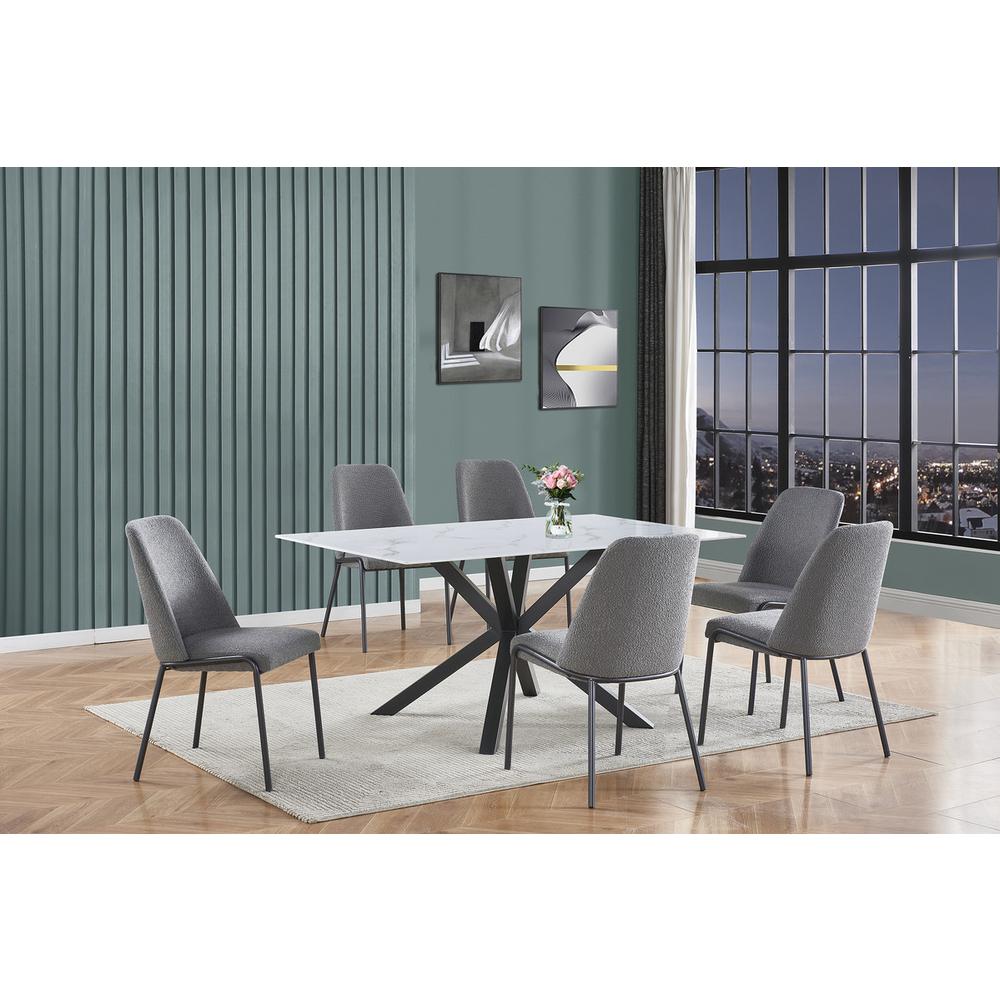 7pc rectangle marble wrap glass top dining set with 6 polar fleece side chairs. Picture 4