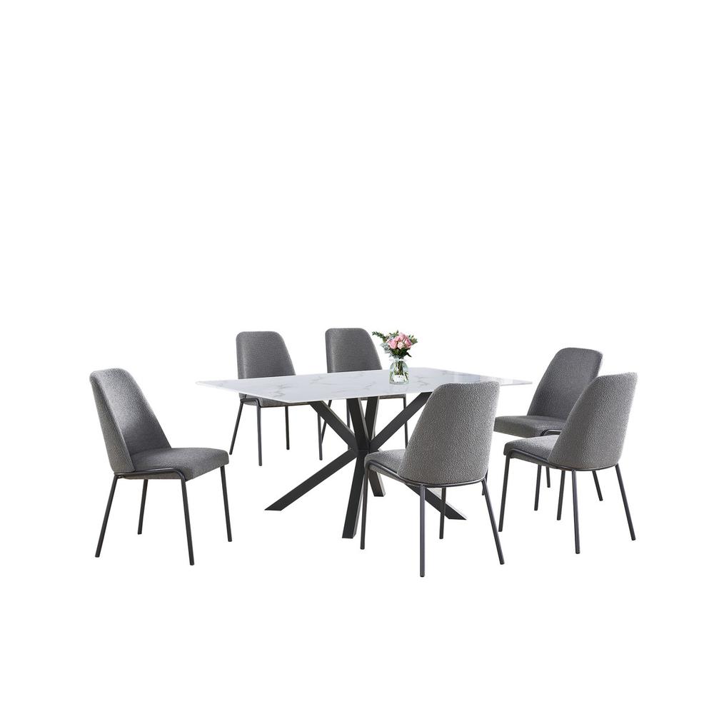 7pc rectangle marble wrap glass top dining set with 6 polar fleece side chairs. Picture 1