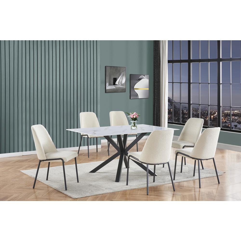 7pc rectangle marble wrap glass top dining set with 6 polar fleece side chairs. Picture 4