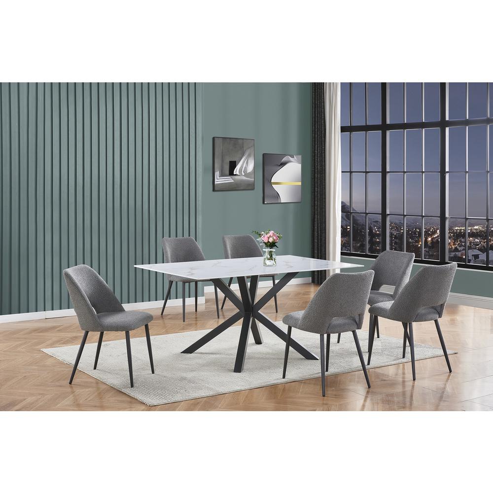 7pc dining set- rectangle marble wrap glass table w/ 6 Dark Grey color side chairs. Picture 4