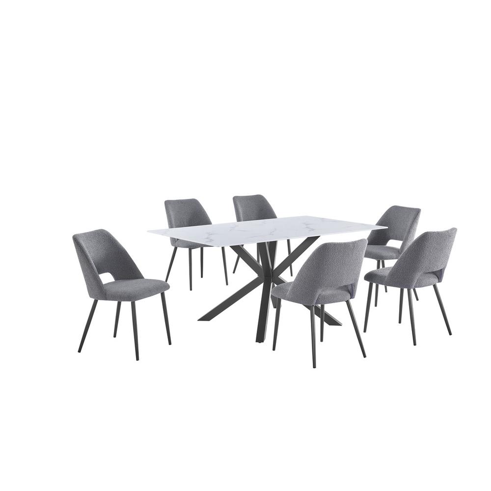 7pc dining set- rectangle marble wrap glass table w/ 6 Dark Grey color side chairs. Picture 1