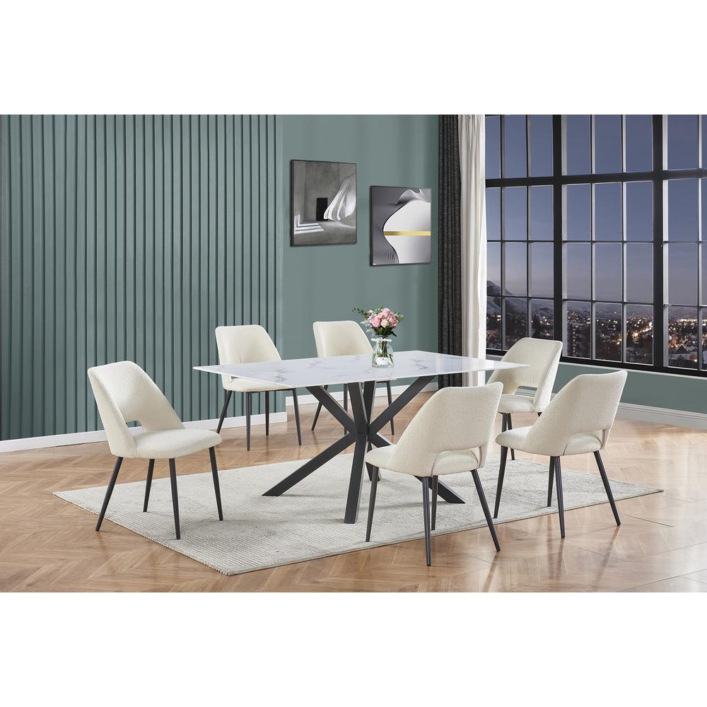 7pc dining set- rectangle marble wrap glass table w/ 6 Beige color side chairs. Picture 4