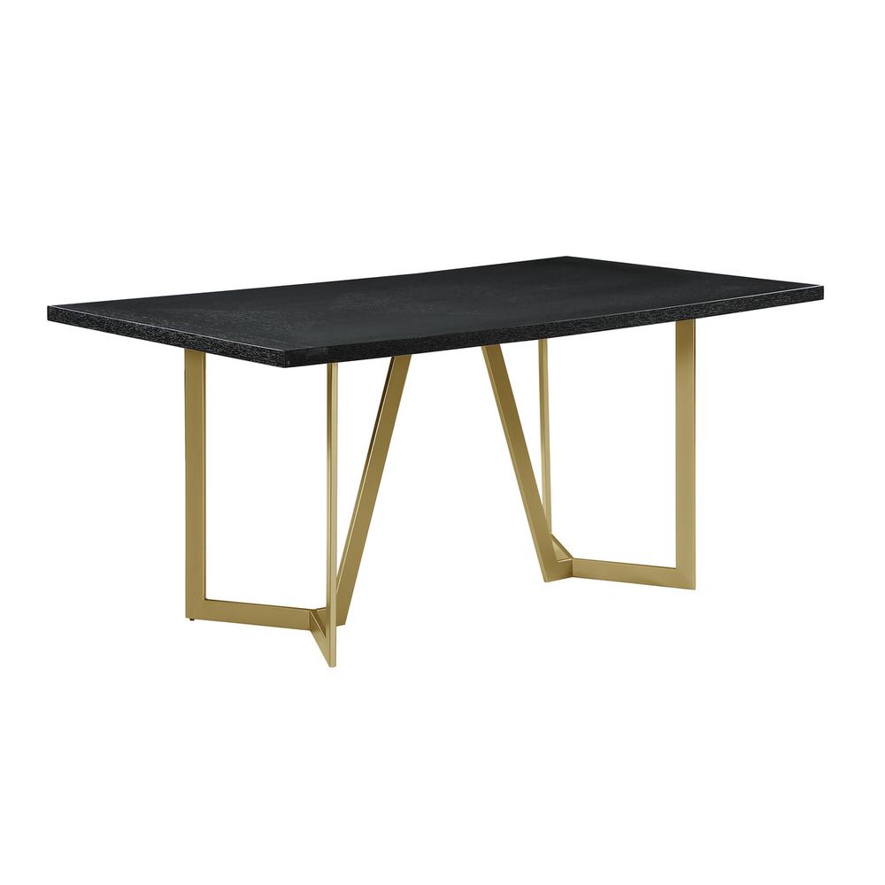 Black wood top rectangle dining table w/ gold color base. Picture 1