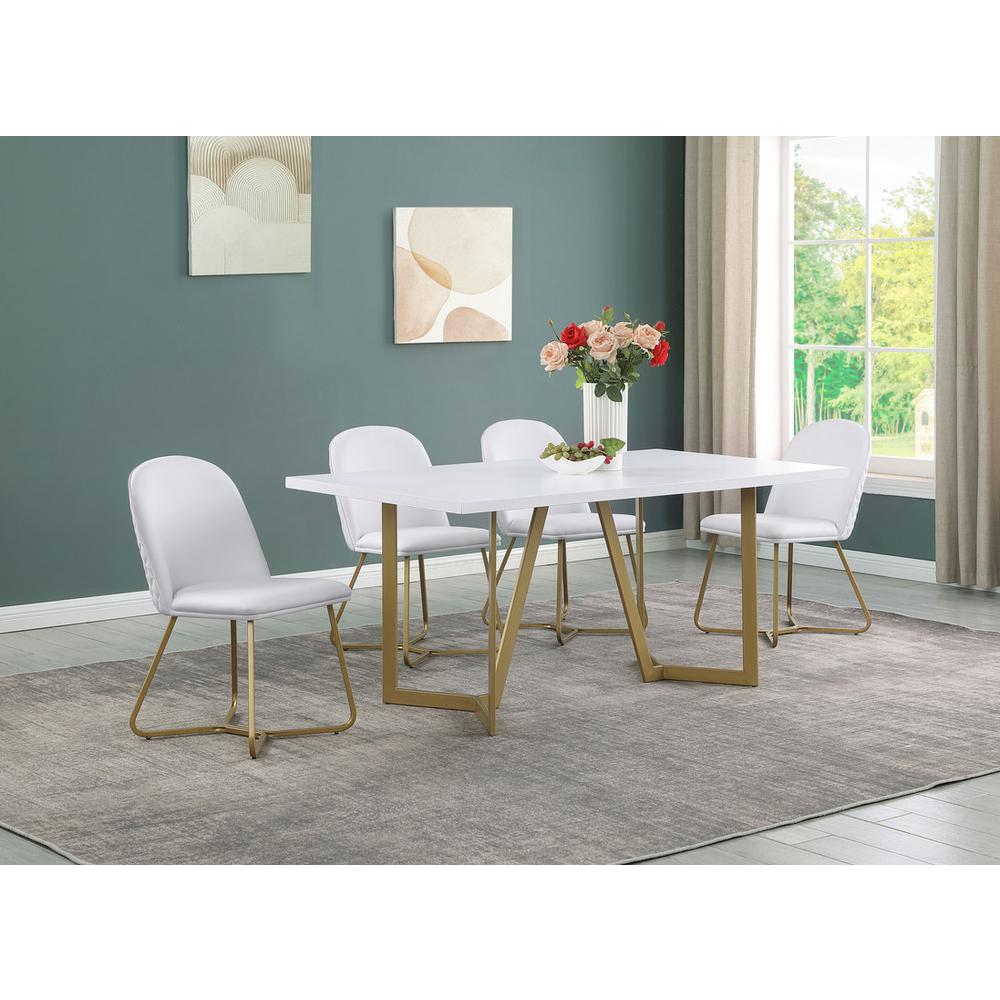 5pc rectangle dining table- White wood top w/ 4 white faux leather chairs. Picture 5