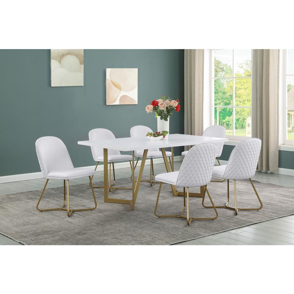 7pc rectangle dining table-White wood top w/ 6 white faux leather chairs. Picture 5