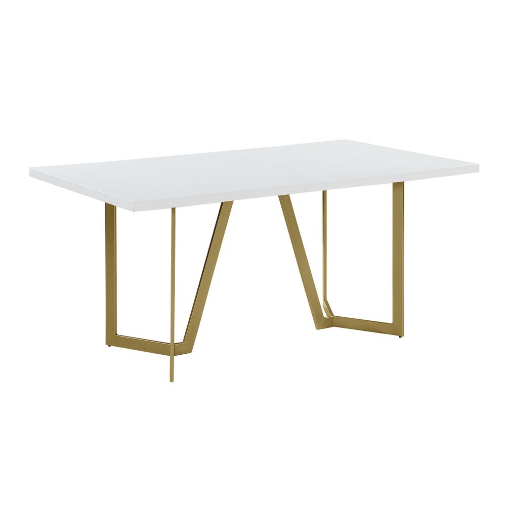 White wood top rectangle dining table w/ gold color base. Picture 1