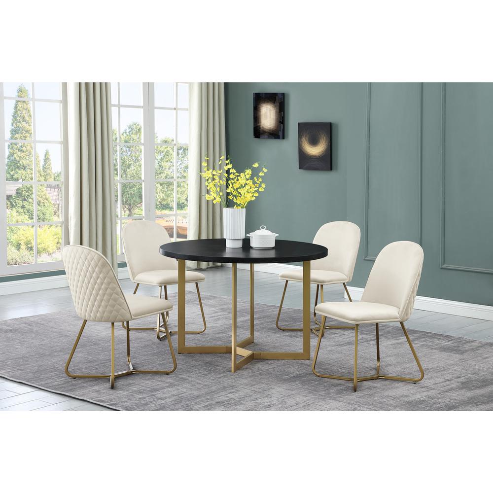 5pc round dining set- Black wood table w/ gold base and 4 Cream color side chairs. Picture 5
