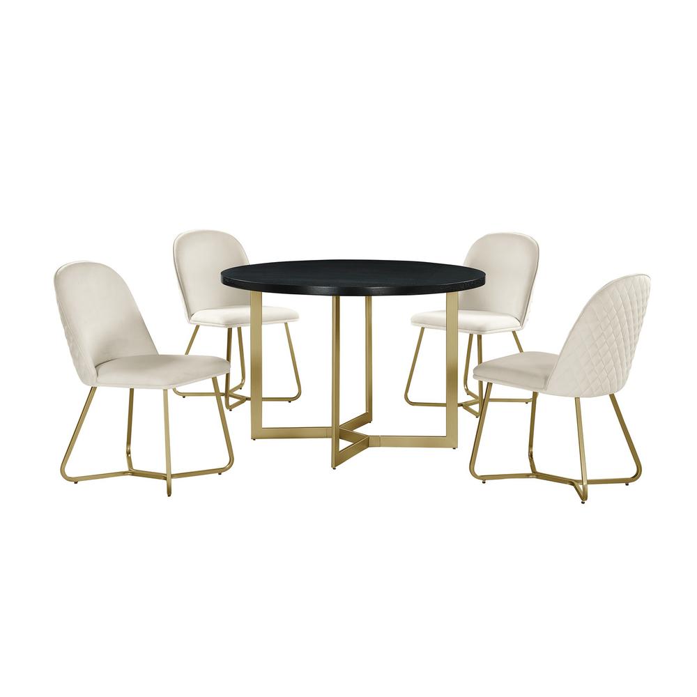 5pc round dining set- Black wood table w/ gold base and 4 Cream color side chairs. Picture 1